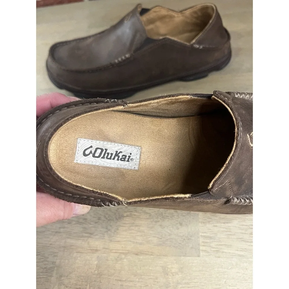 OLUKAI Moloa Slip On Men's Size 10 Brown Leather Nubuck Shoes 10128-6348